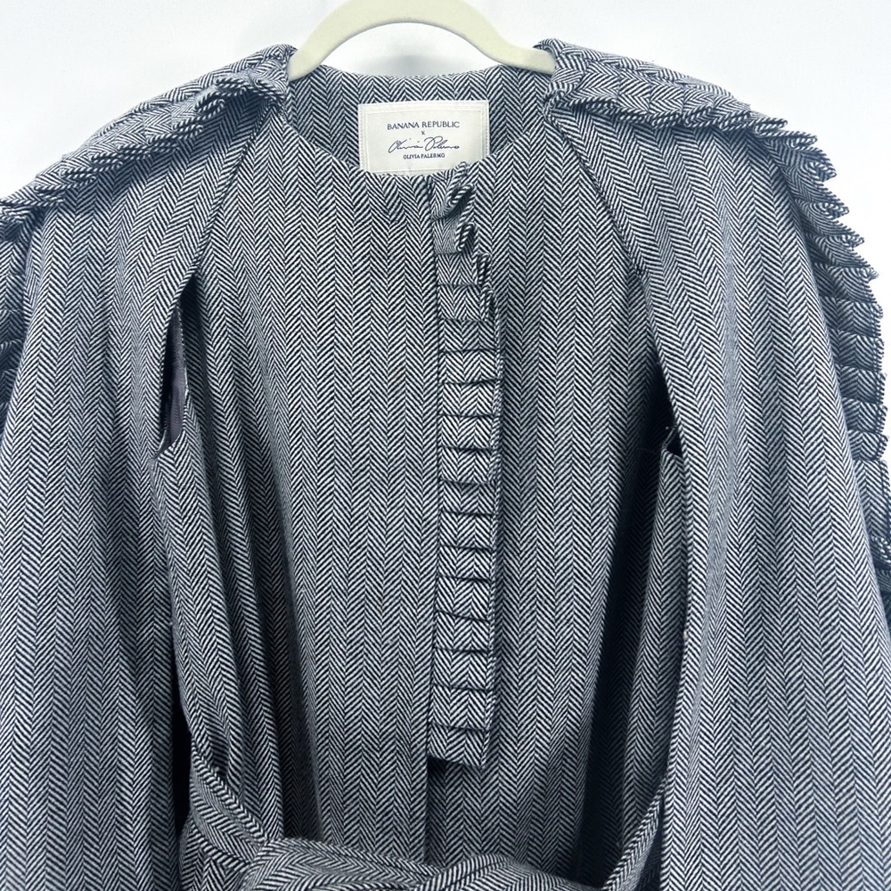 Banana Republic x Olivia Palermo Wool Houndsooth Cape Coat Ruffles X-Small - Picture 5 of 10